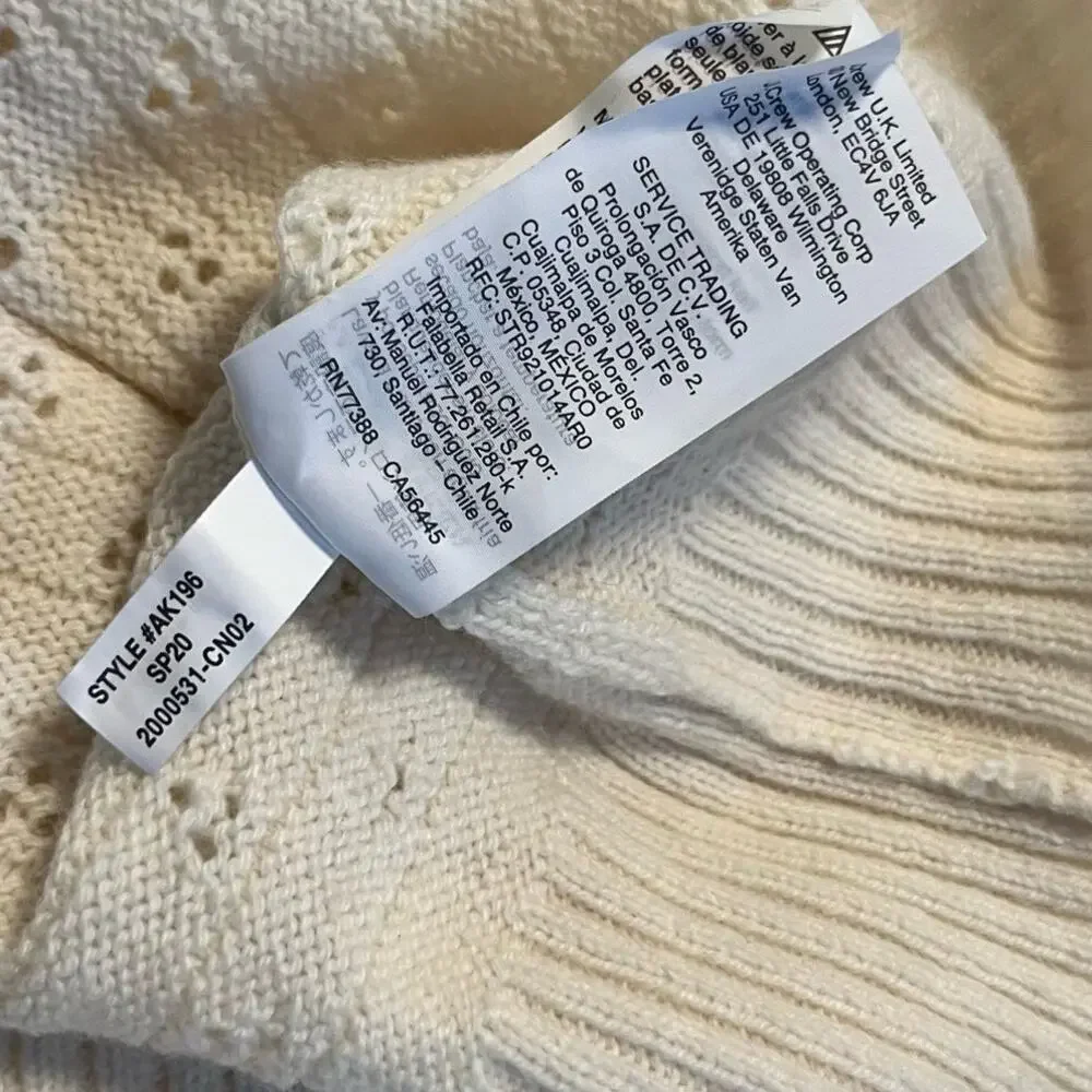 J. Crew Sweater Medium Open Knit Eyelet Cream Ivory Crewneck Alpaca Wool
